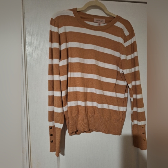 Philosophy Sweaters - Women's Philosophy Size Large Striped Sweater Buttons on Wrist Classic L